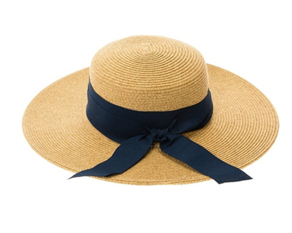 A389-BOATER SUN HAT W/ RIBBON BOW