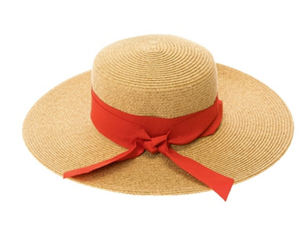 A389-BOATER SUN HAT W/ RIBBON BOW