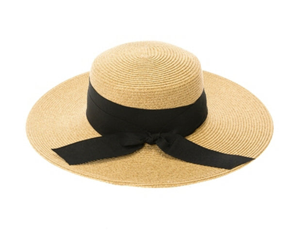 A389-BOATER SUN HAT W/ RIBBON BOW