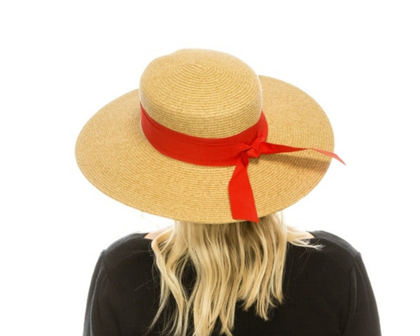 A389-BOATER SUN HAT W/ RIBBON BOW