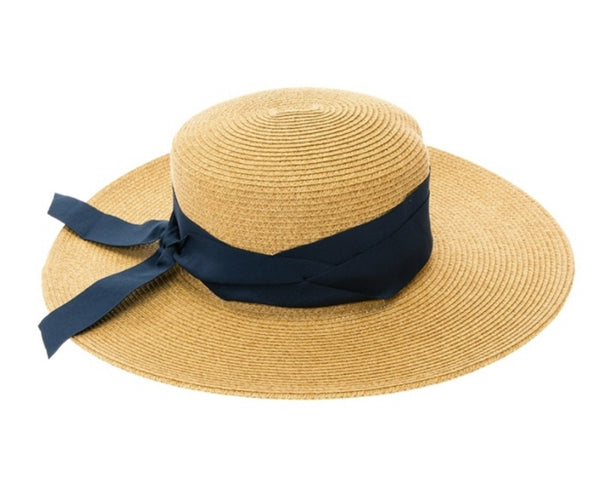 A389-BOATER SUN HAT W/ RIBBON BOW