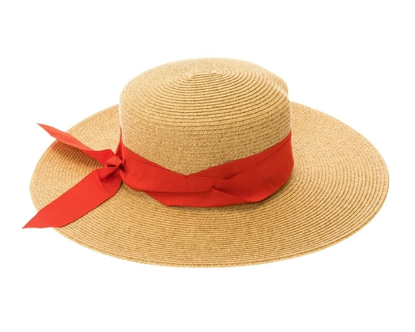 A389-BOATER SUN HAT W/ RIBBON BOW