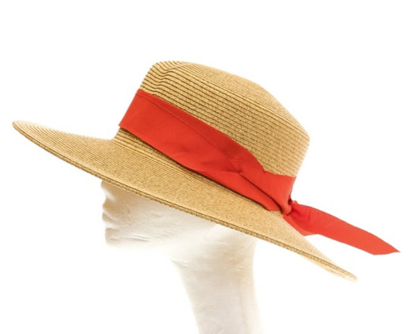 A389-BOATER SUN HAT W/ RIBBON BOW