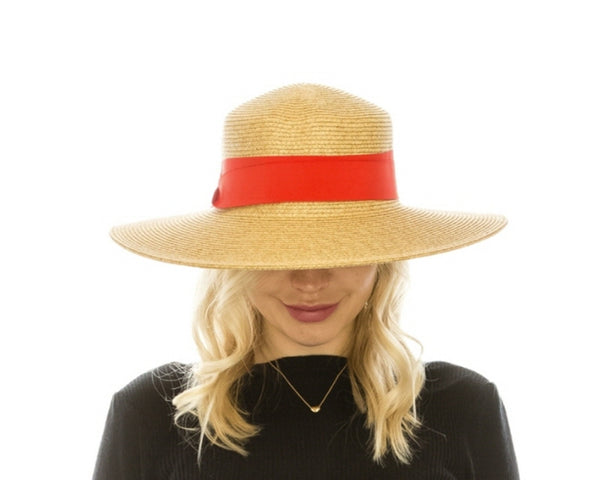 A389-BOATER SUN HAT W/ RIBBON BOW