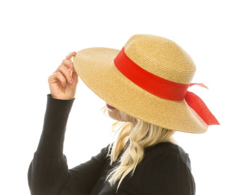 A389-BOATER SUN HAT W/ RIBBON BOW