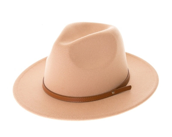 A005-VEGAN FELT FEDORA HAT W/ LEATHER BELT