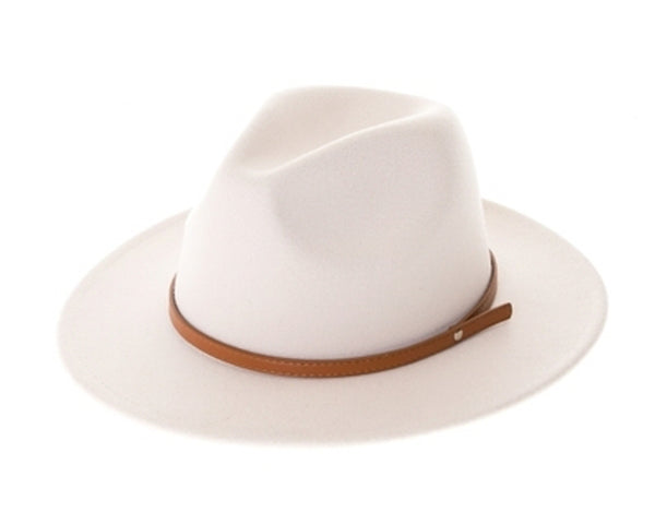 A005-VEGAN FELT FEDORA HAT W/ LEATHER BELT