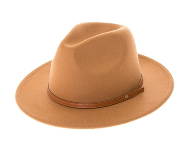 A005-VEGAN FELT FEDORA HAT W/ LEATHER BELT