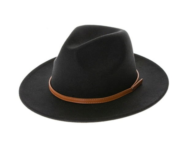 A005-VEGAN FELT FEDORA HAT W/ LEATHER BELT