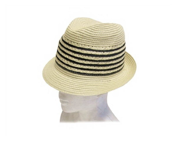 A601- FEDORA WITH STRIPED OPEN WEAVE CROWN