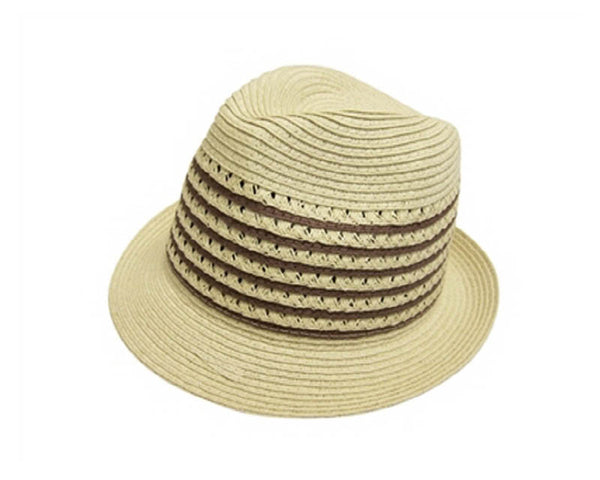 A601- FEDORA WITH STRIPED OPEN WEAVE CROWN