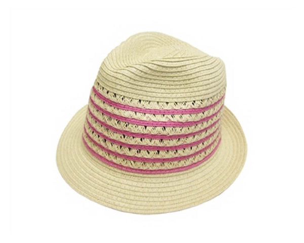 A601- FEDORA WITH STRIPED OPEN WEAVE CROWN