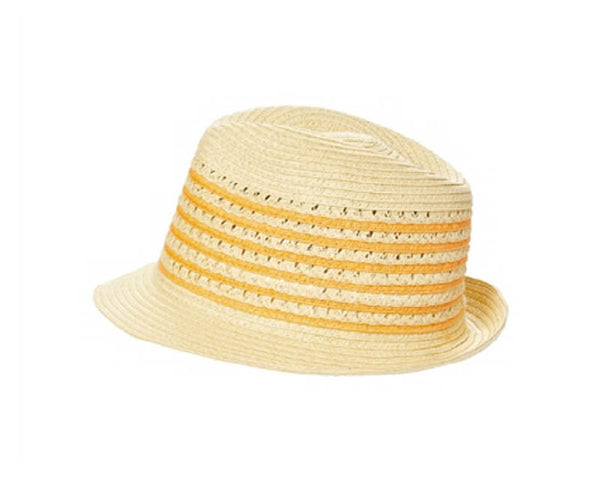 A601- FEDORA WITH STRIPED OPEN WEAVE CROWN