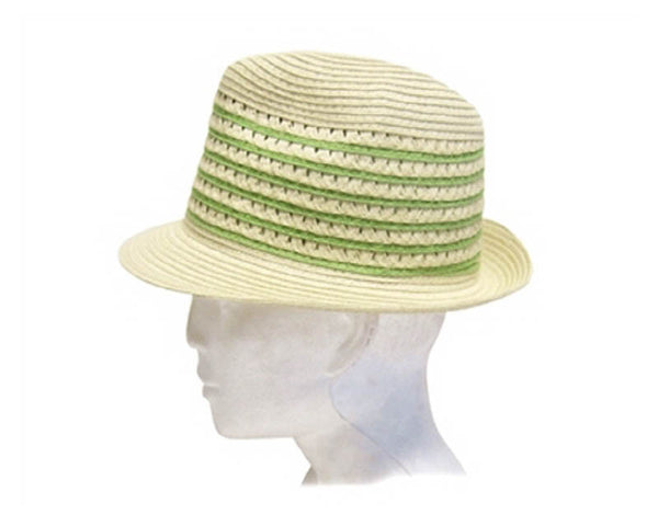 A601- FEDORA WITH STRIPED OPEN WEAVE CROWN