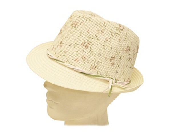 A608-STRAW FEDORA WITH FLORAL PRINT