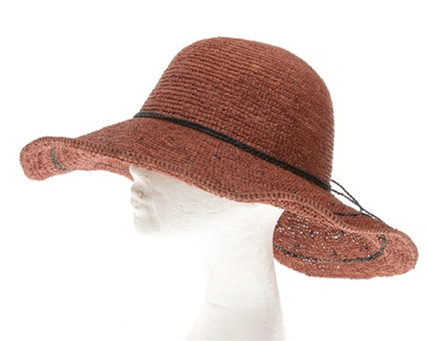 A337-FINE RAFFIA CROCHET SUN HAT W/ SPECKLED PATTERN