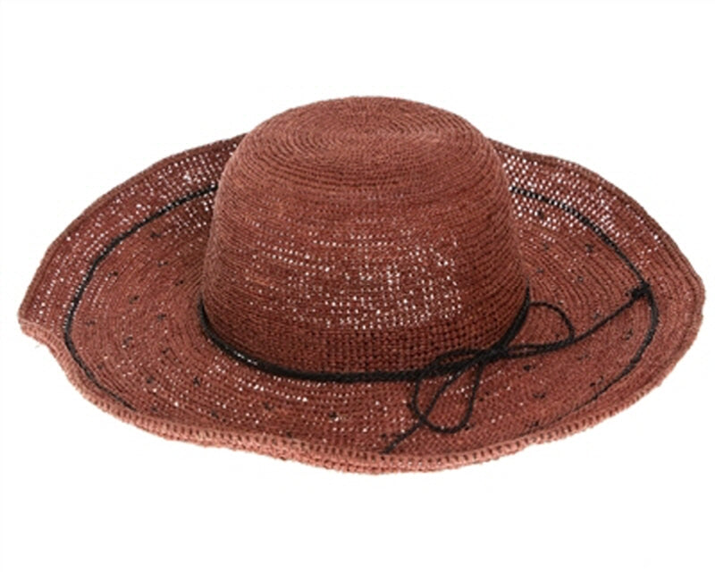 A337-FINE RAFFIA CROCHET SUN HAT W/ SPECKLED PATTERN