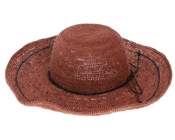 A337-FINE RAFFIA CROCHET SUN HAT W/ SPECKLED PATTERN