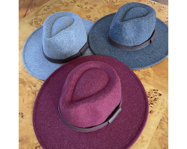 QN3170-CASHMERE WOOL FELT PANAMA WIDE BRIM FEDORA HAT