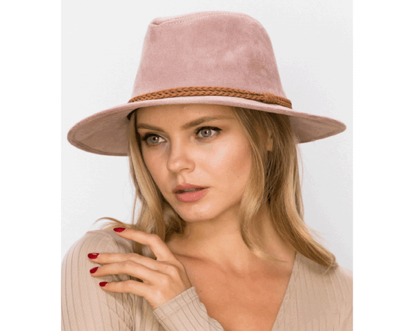 QN3183-FEDORA HAT  SUEDE BRAID