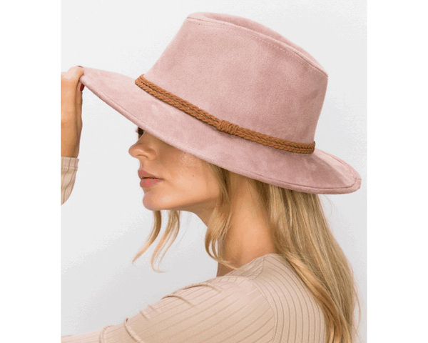 QN3183-FEDORA HAT  SUEDE BRAID