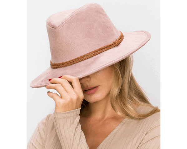 QN3183-FEDORA HAT  SUEDE BRAID