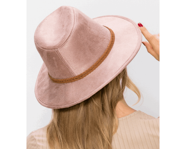 QN3183-FEDORA HAT  SUEDE BRAID