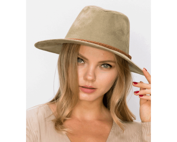 QN3183-FEDORA HAT  SUEDE BRAID