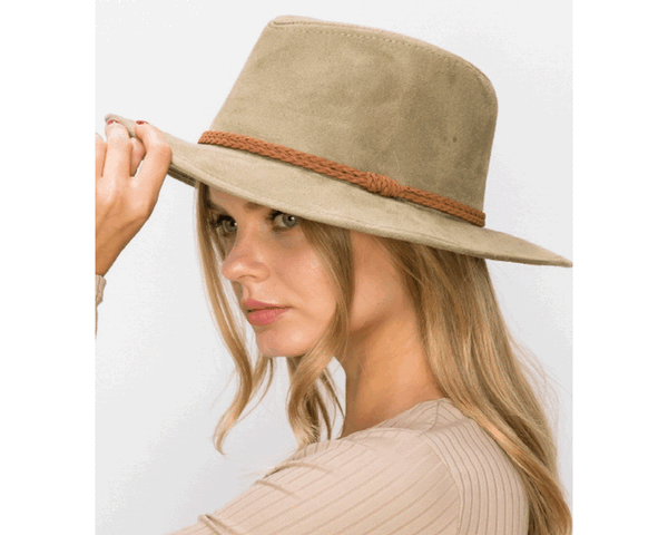 QN3183-FEDORA HAT  SUEDE BRAID