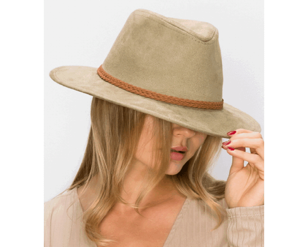 QN3183-FEDORA HAT  SUEDE BRAID