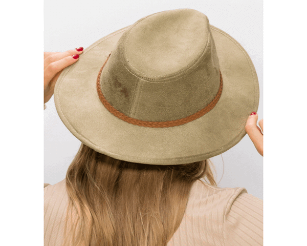 QN3183-FEDORA HAT  SUEDE BRAID