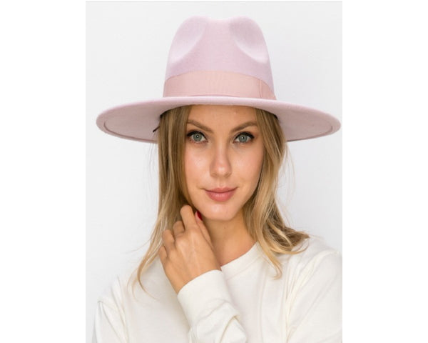 QN3173A-FLAT BRIM FEDORA FASHION HAT WITH GROSGRAIN BAND