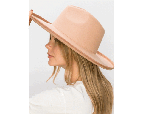 QN3180-VEGAN FELT PANAMA UPTURNED BRIM HAT FOR WOMEN