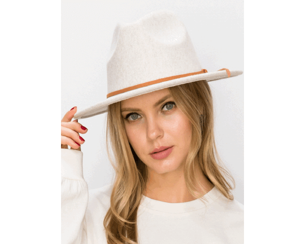 QN3182-VEGAN FELT FEDORA HAT IN MARLED COLORS