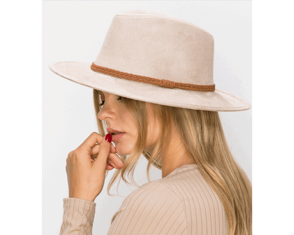 QN3183-FEDORA HAT  SUEDE BRAID