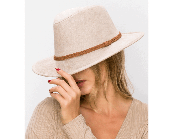 QN3183-FEDORA HAT  SUEDE BRAID