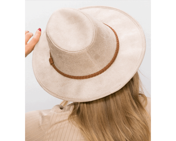 QN3183-FEDORA HAT  SUEDE BRAID