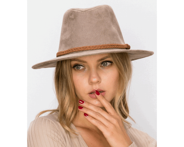 QN3183-FEDORA HAT  SUEDE BRAID