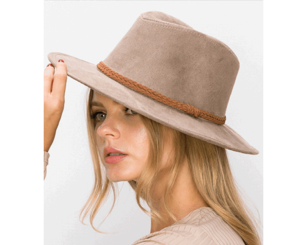 QN3183-FEDORA HAT  SUEDE BRAID