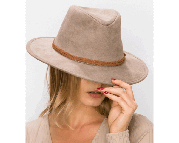 QN3183-FEDORA HAT  SUEDE BRAID