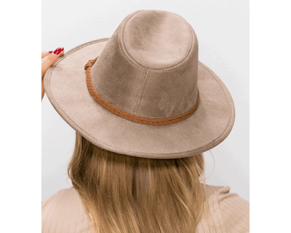 QN3183-FEDORA HAT  SUEDE BRAID