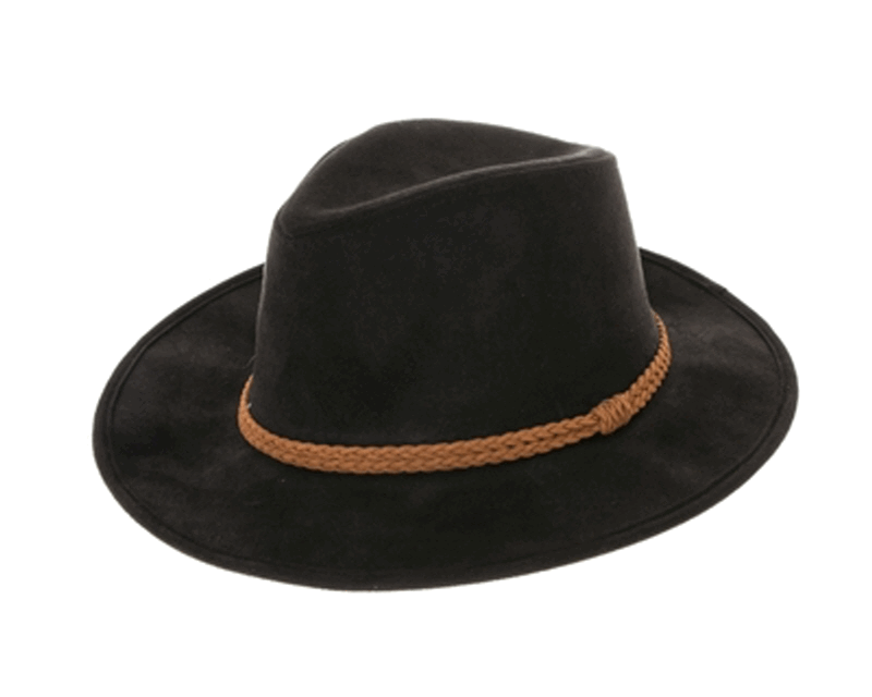 QN3183-FEDORA HAT  SUEDE BRAID