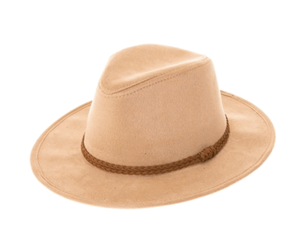 QN3183-FEDORA HAT  SUEDE BRAID