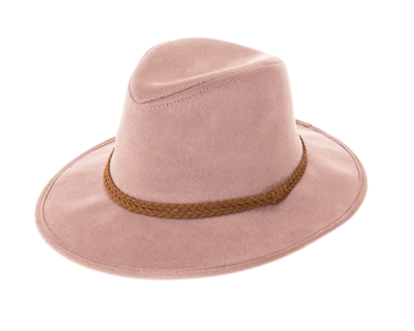 QN3183-FEDORA HAT  SUEDE BRAID