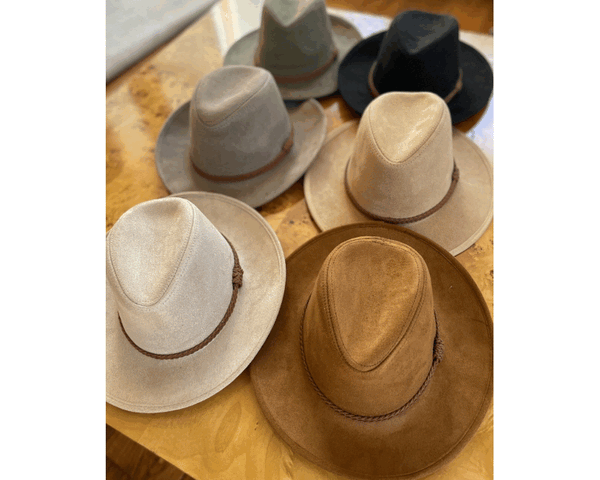 QN3183-FEDORA HAT  SUEDE BRAID